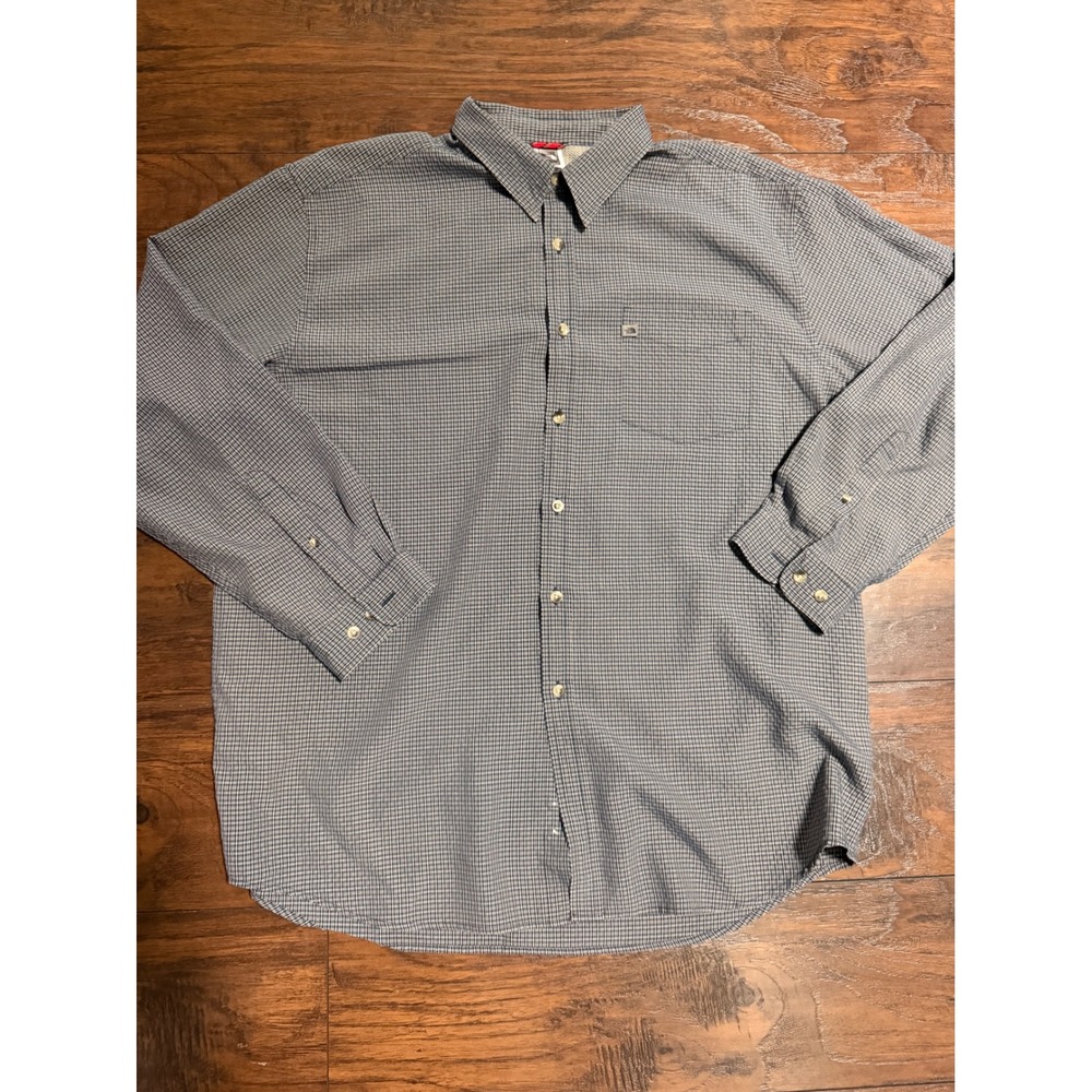 The North Face Mens XXL Blue Micro Check Long Sleeve Button Down Shirt Pocket